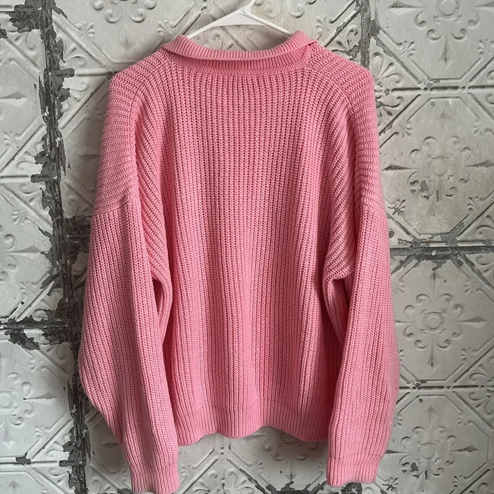 Vintage 80s Pink knit collared sweater - Picture 4 of 6